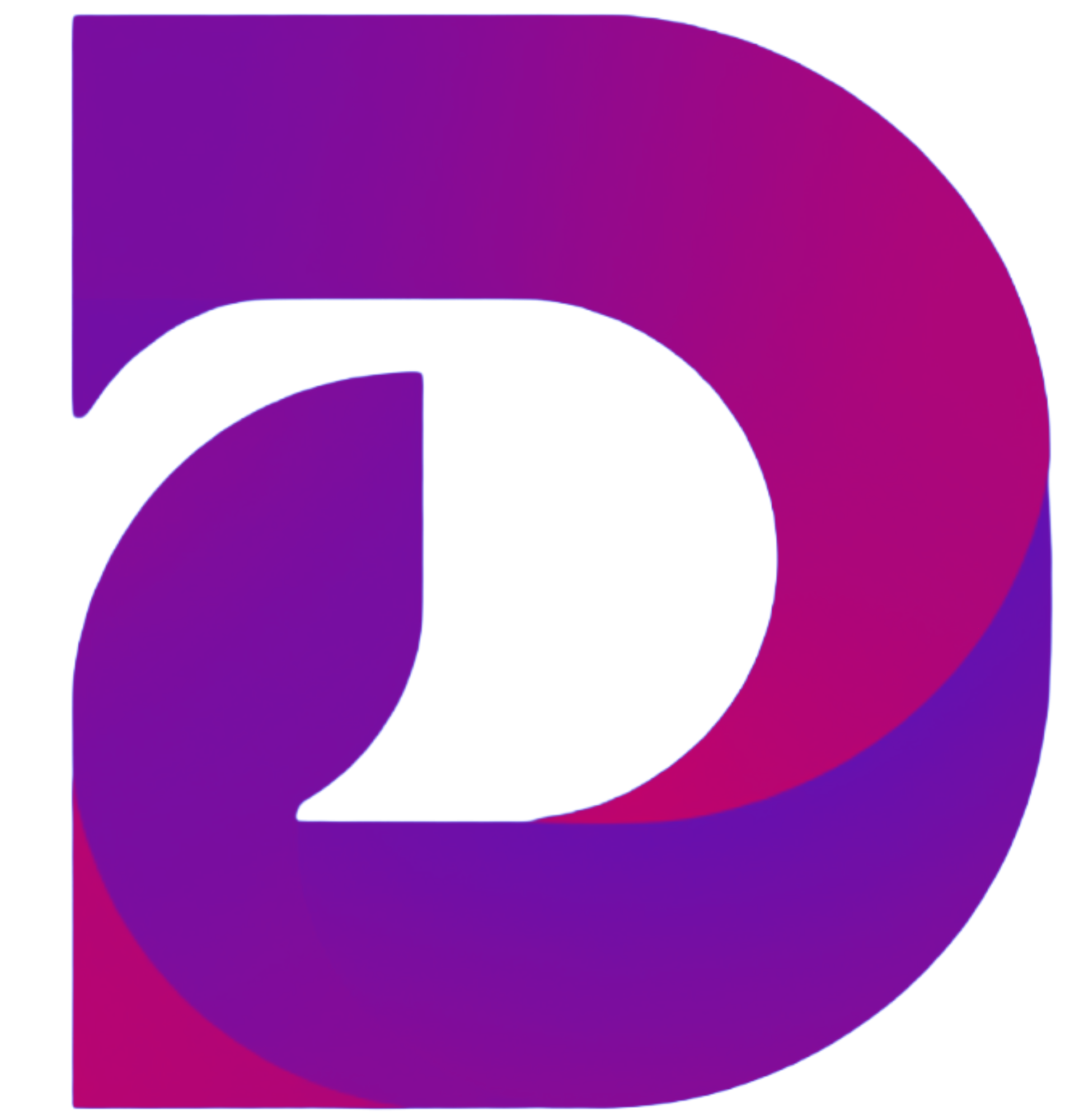 A stylized letter "D" with a purple and pink gradient, featuring a white interior.